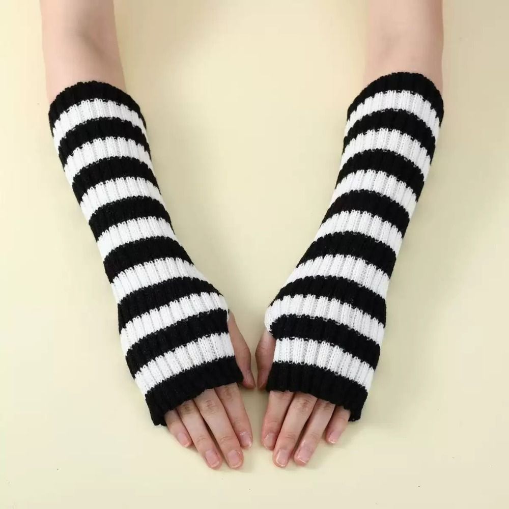 Fingerless Glove Knit - Streetwear Y2K Striped Knitted Arm Sleeves