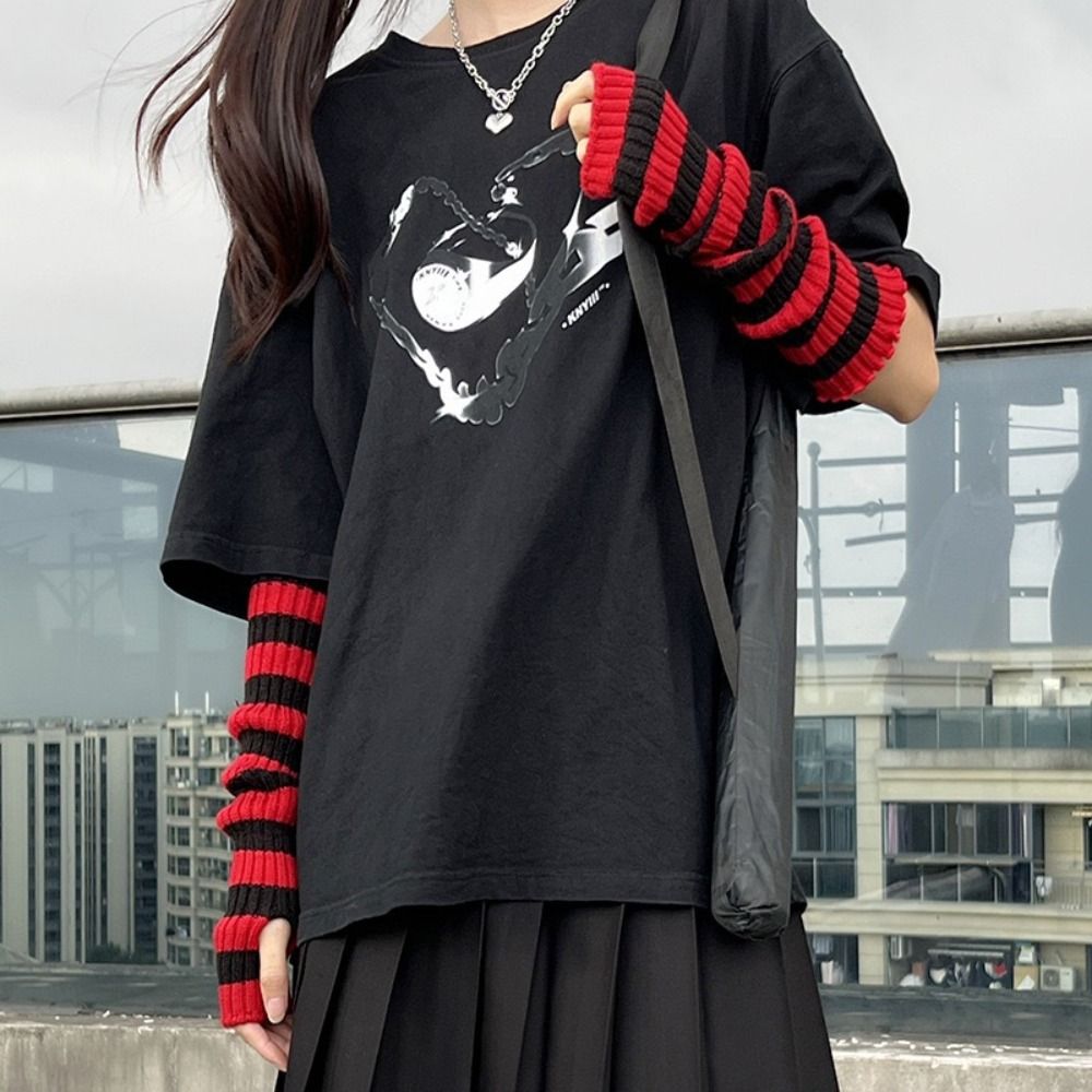 Streetwear Y2K Striped Knitted - đánh giá và giá Fingerless Glove Knit