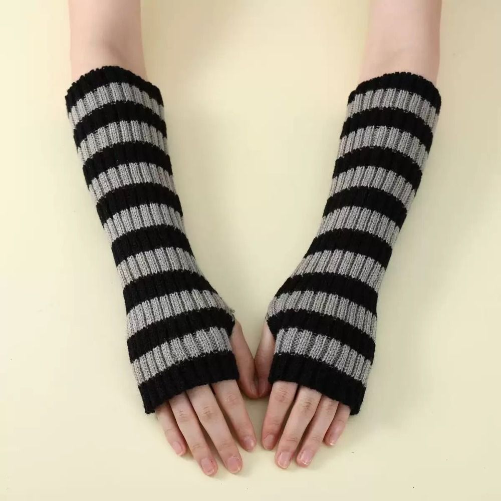 Streetwear Y2K Striped Knitted - đánh giá và giá Fingerless Glove Knit