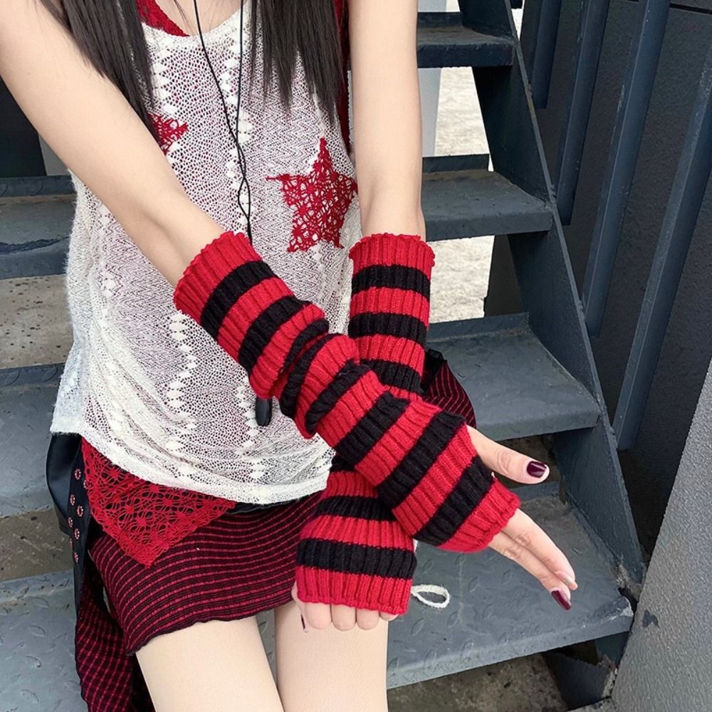 Streetwear Y2K Striped Knitted - đánh giá và giá Fingerless Glove Knit